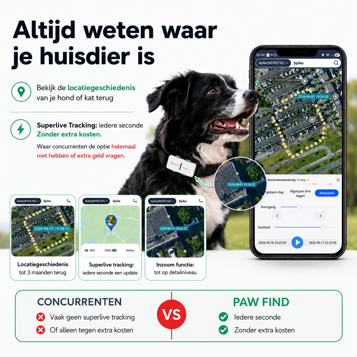 GPS Tracker Hond - PawFind Max - 30 Dgn Retour